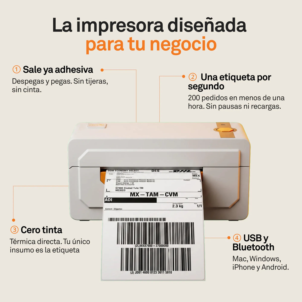 Zendio® Impresora Térmica de Etiquetas Z-474BT