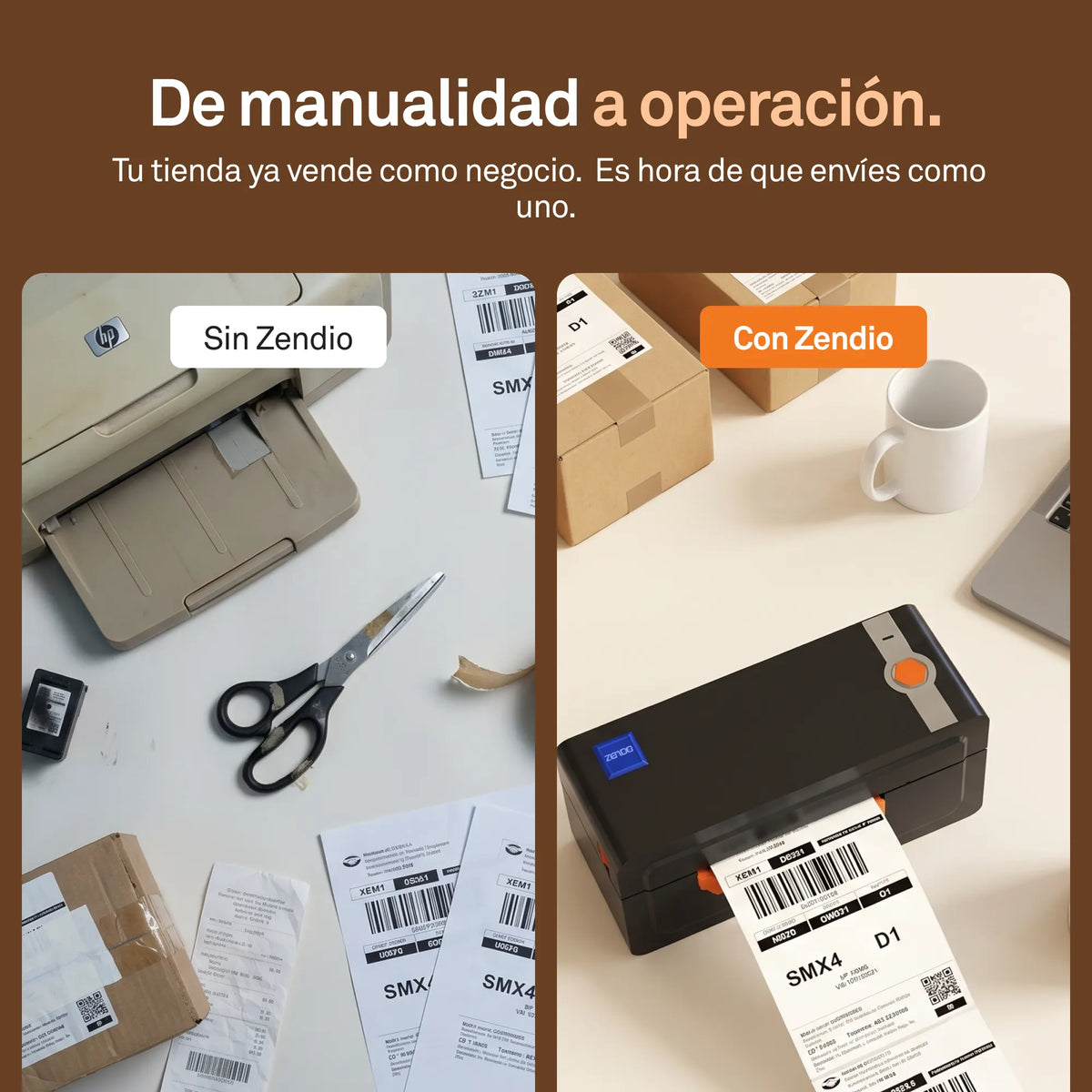 Impresora térmica Zendio Z-474BT imprimiendo una guía de envío 4x6 pulgadas